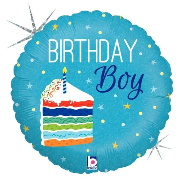 Betallic 18 in. Birthday Cake Boy Holo Flat Foil Balloon, 5PK 78798